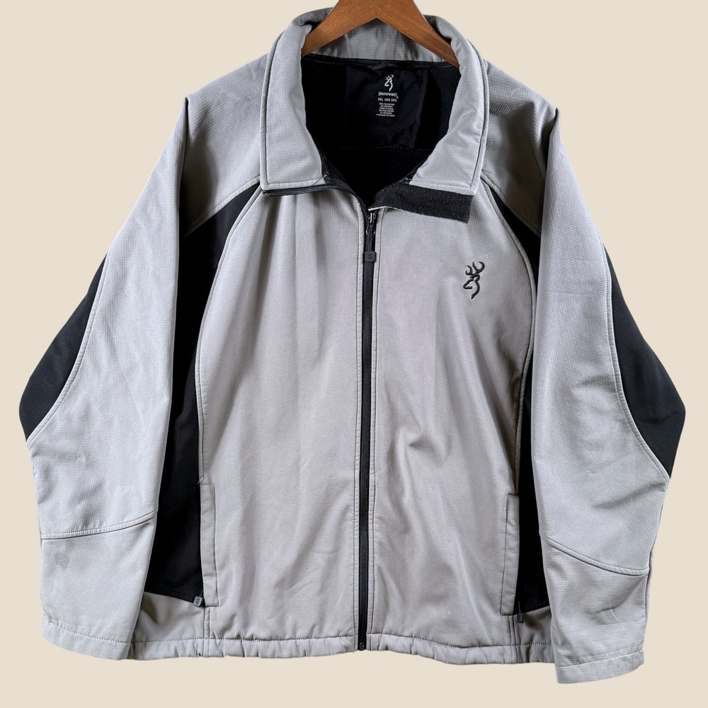 Browning Softshell Jacket Men 2XL Gray Black Full Zip Tactical Gorpcore Trail